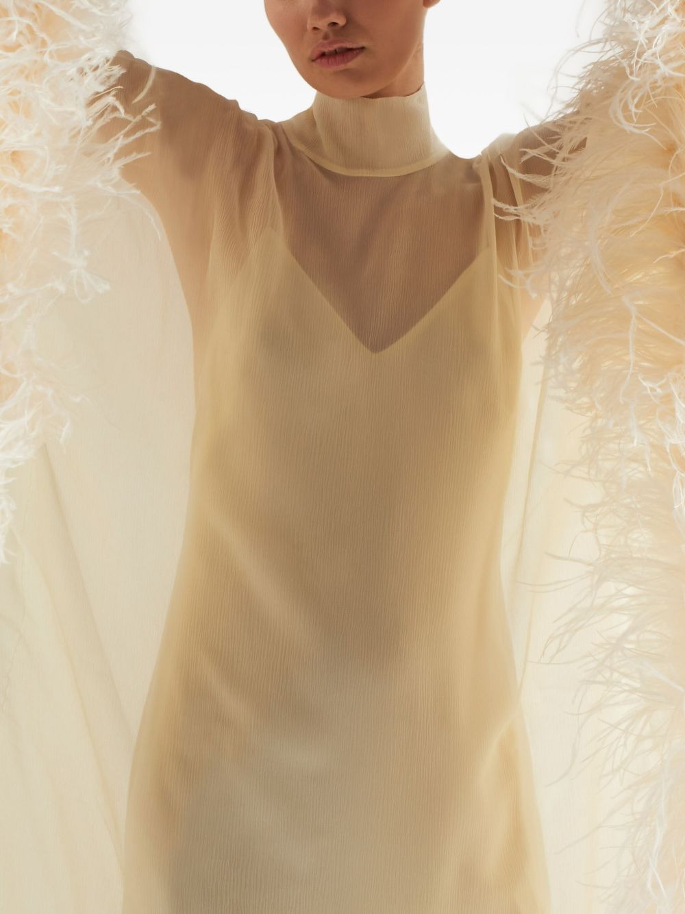 feather-trimmed silk maxi dress - 4
