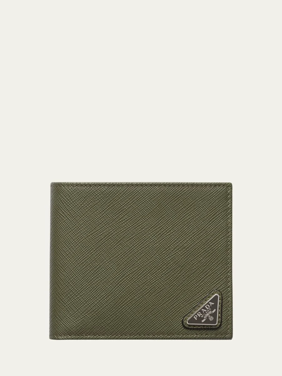 Men's Saffiano Leather Triangle Logo Wallet - 1