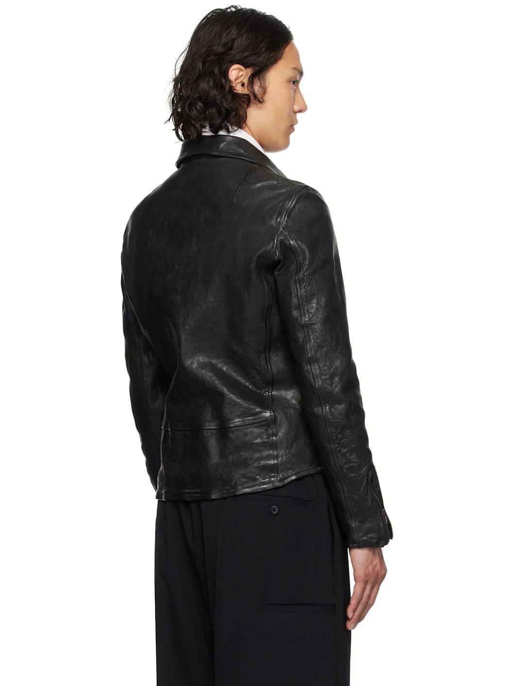 Black Backlash Calf Single Riders Leather Jacket - 3
