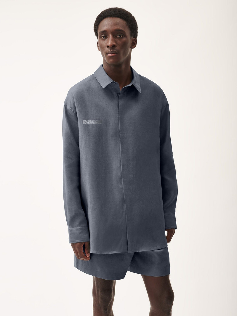PANGAIA Mens DNA Linen Collared Long Sleeve Shirt - Atmosphere Grey outlook