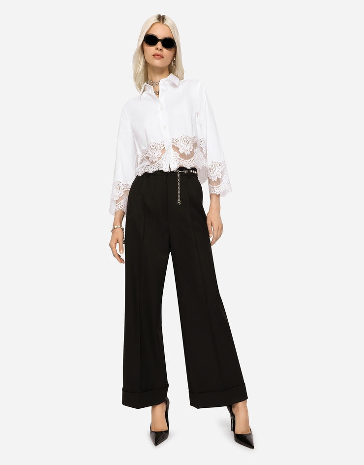 Cropped poplin shirt with lace inserts - 1