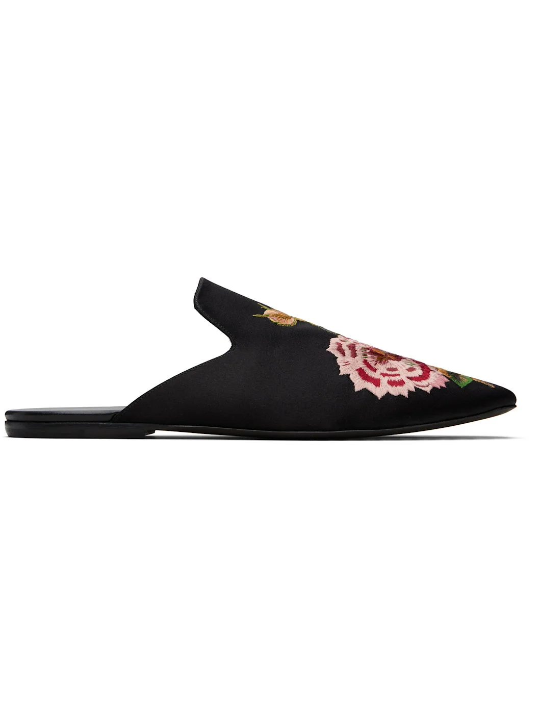Black Embroidered Mule Loafers - 1