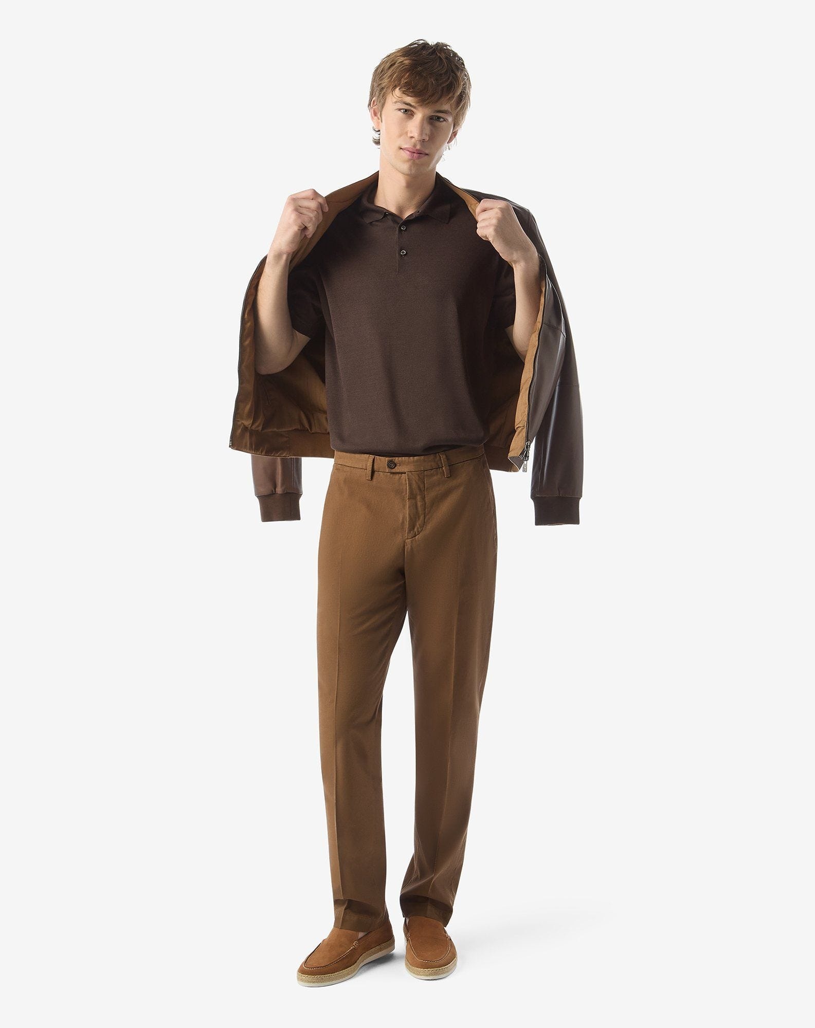 Brown stretch cotton and linen chinos - 2