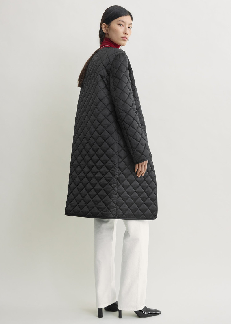 Quilted collarless coat black 4