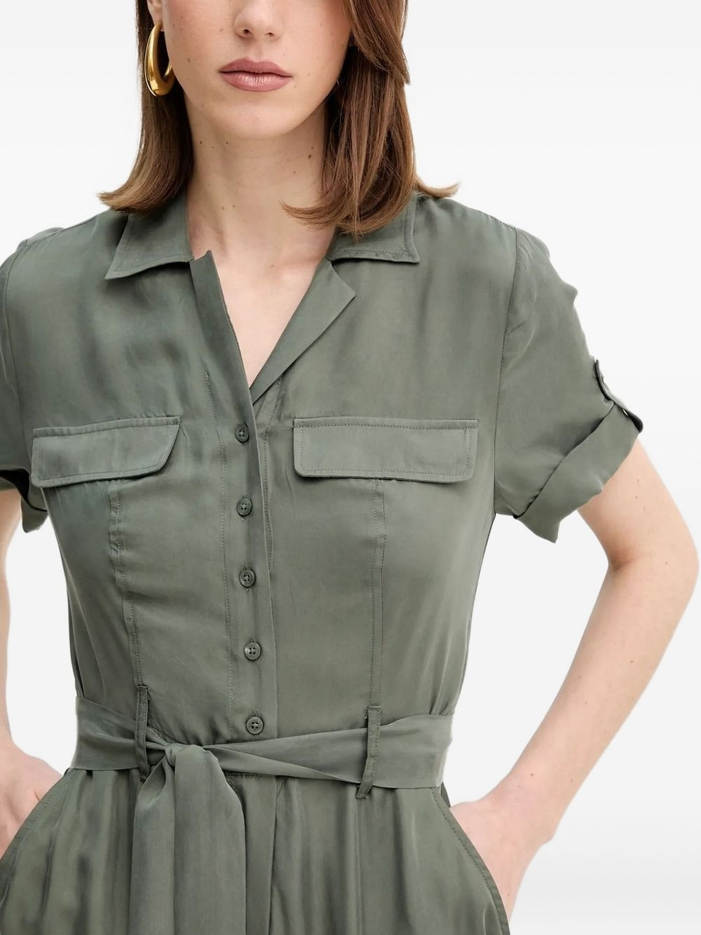 button-fastening belted jumpsuit - 3