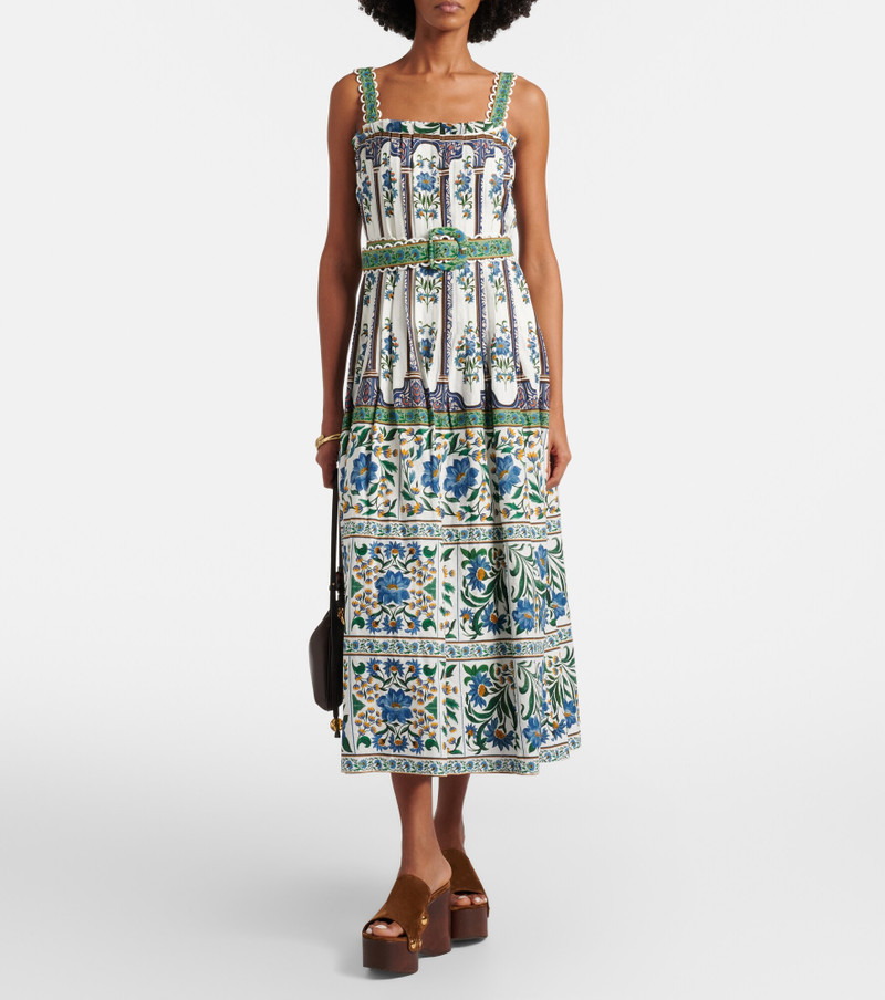 FARM RIO Manoela belted floral linen-blend pleated midi dress outlook