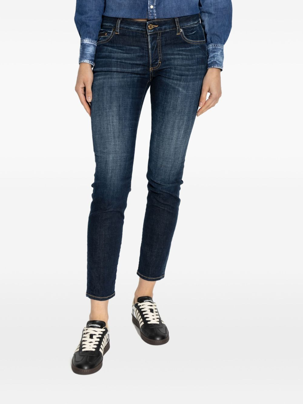 logo-plaque cropped jeans - 3
