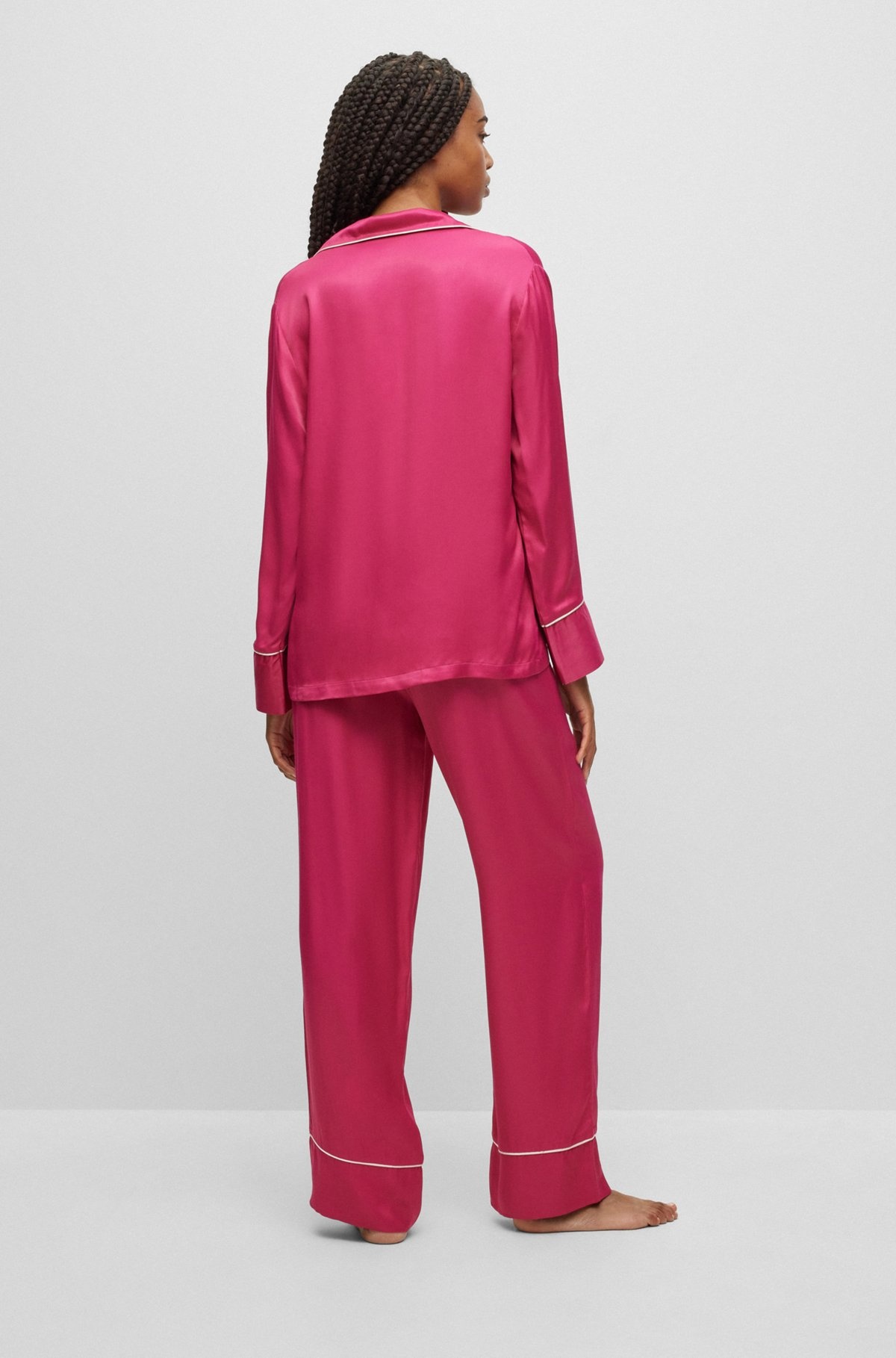 RELAXED-FIT SATIN PAJAMAS WITH CONTRAST PIPING - 4