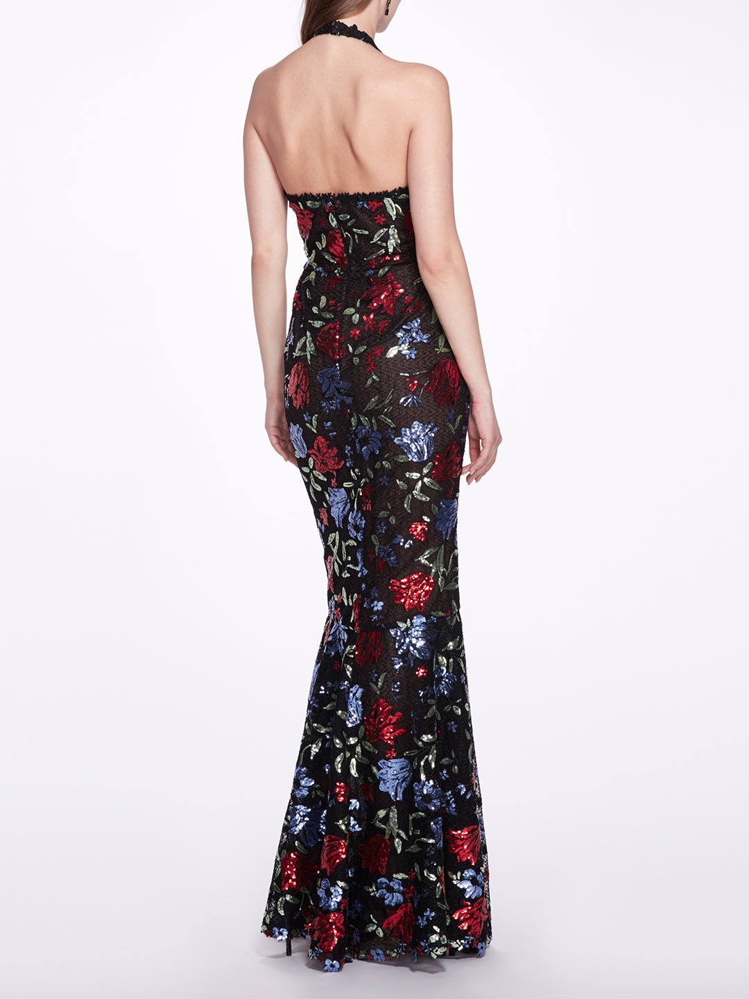 SLEEVELESS HALTER EMBROIDERED SEQUIN GOWN - 2