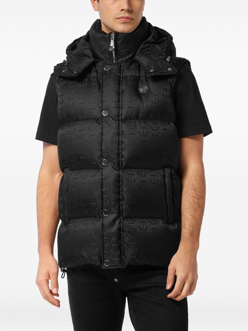 PHILIPP PLEIN monogram-pattern puffer gilet outlook