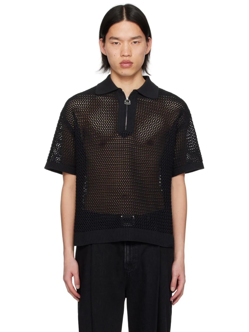 Black Zip Placket Polo - 1