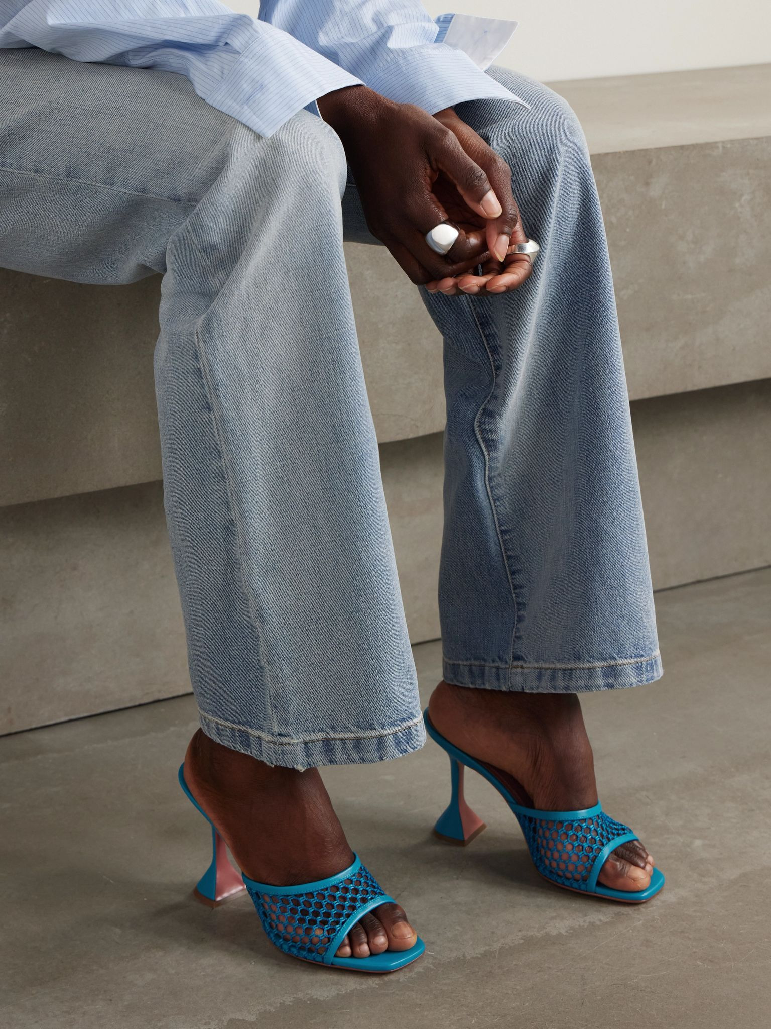Lupita fishnet and leather mules Turquoise - 2