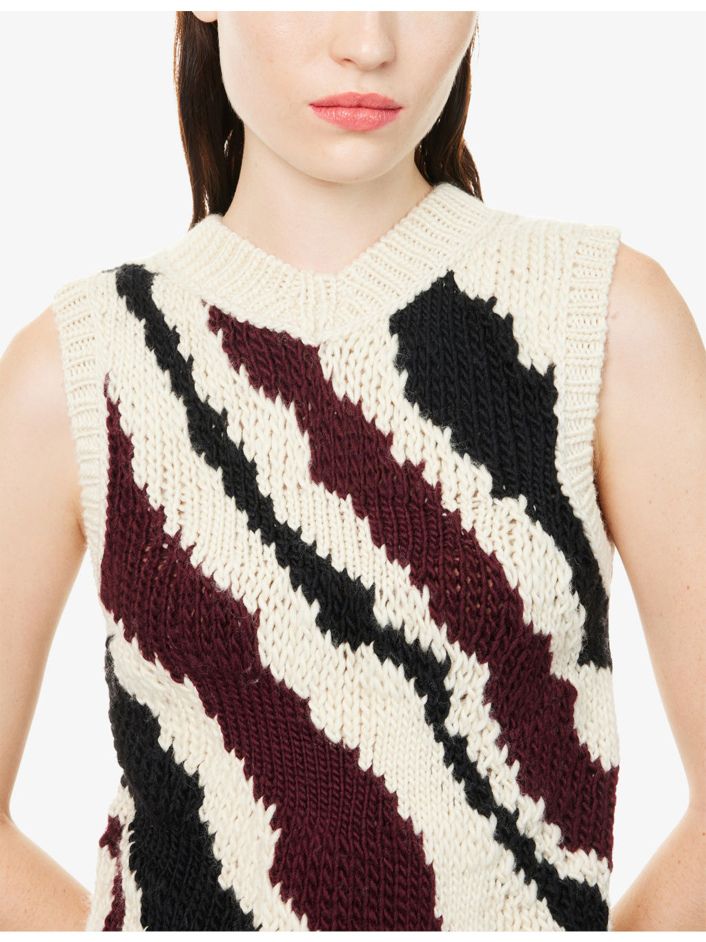 Striped V-Neck Wool Vest - 5