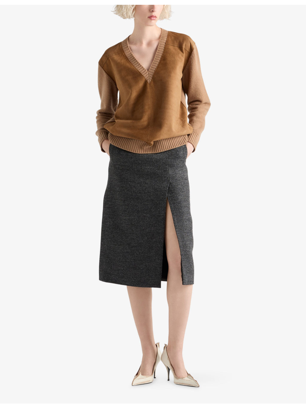 Rush Stitch Virgin-Wool Knee-Length Skirt - 2