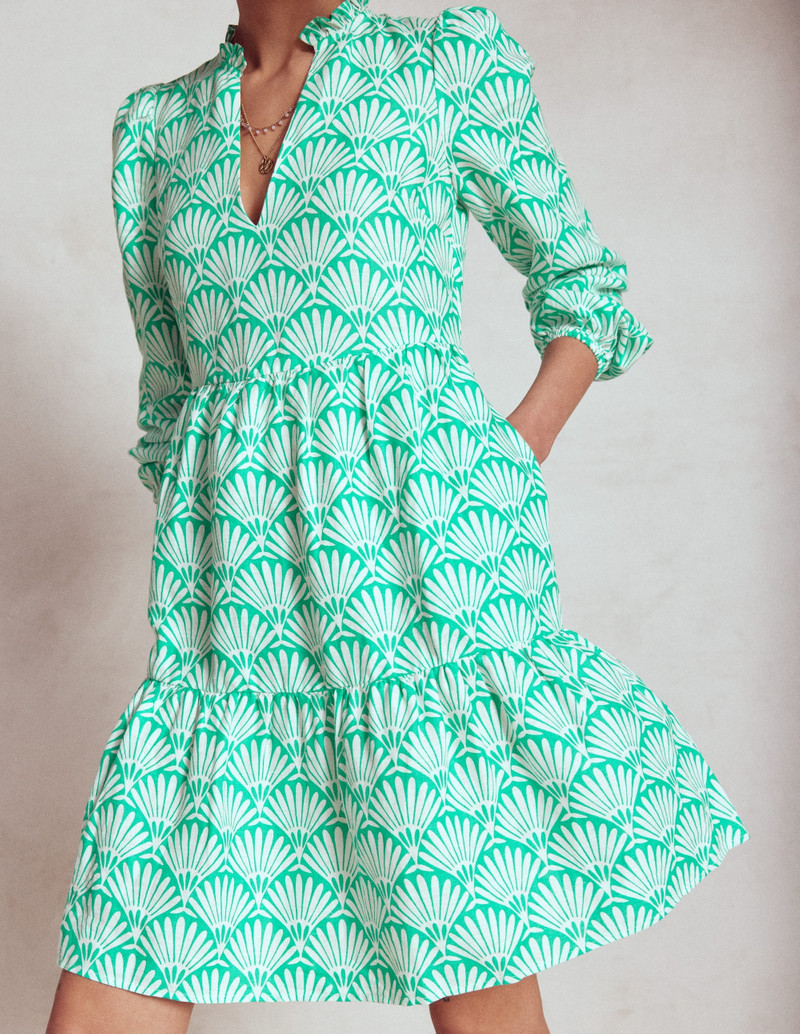 Esme Linen Mini Dress-Aquamarine Blue, Deco Palm 5