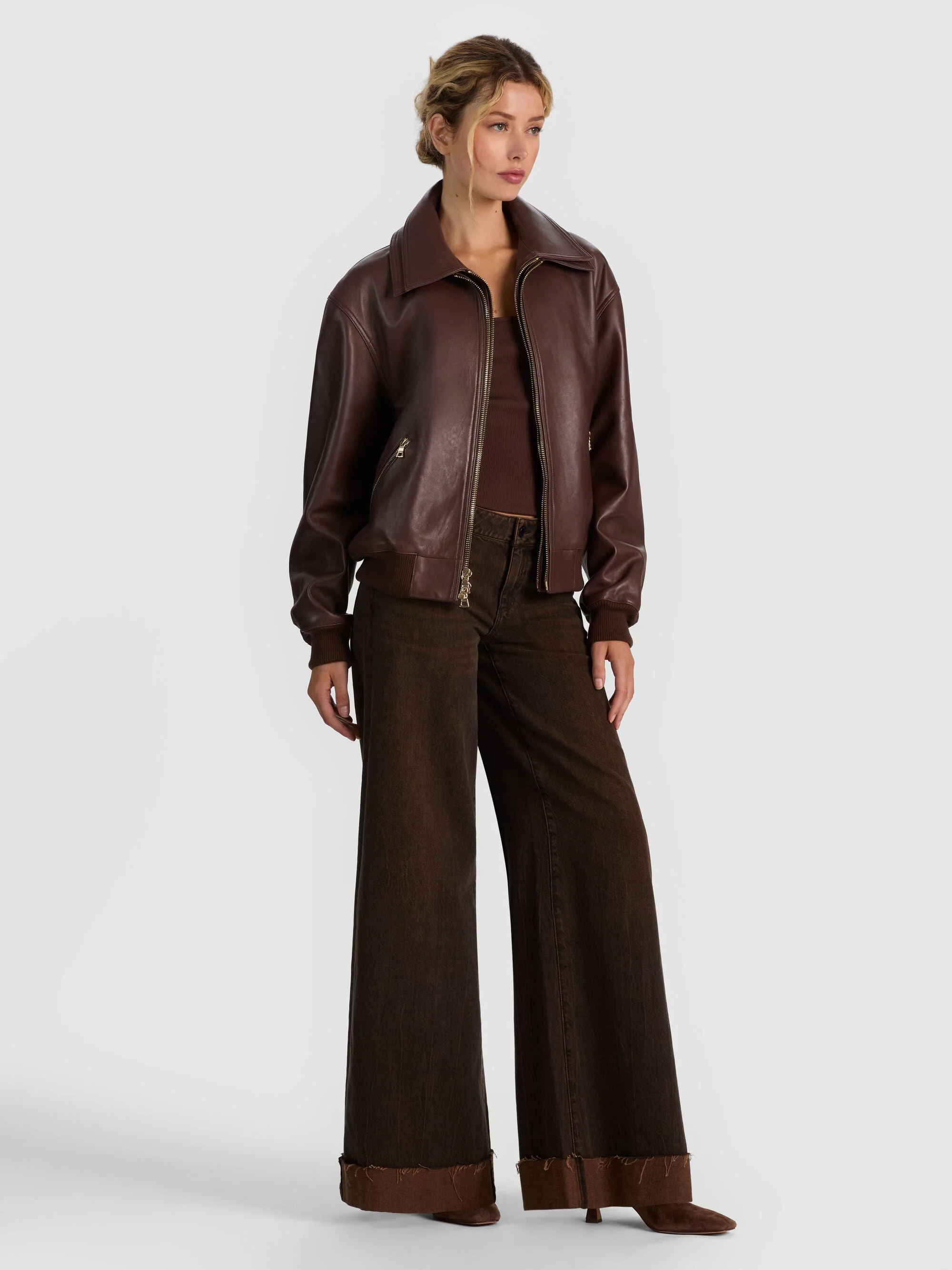 COLLINS DOUBLE LAYER LEATHER JACKET - DARK CHOCOLATE - 1