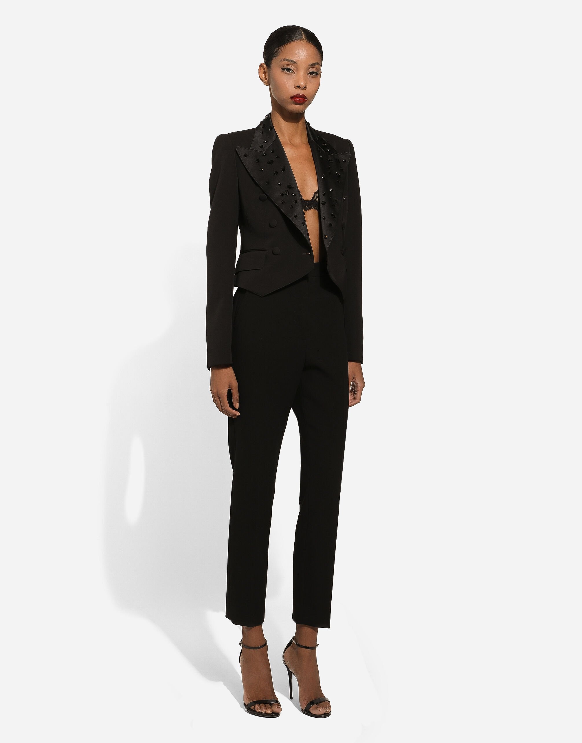 Cropped wool jacket with rhinestone details - 2