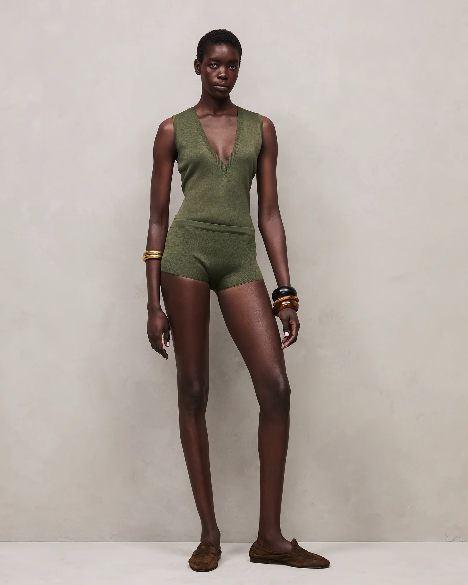 DEEP V NECK BODYSUIT MOSS - 2