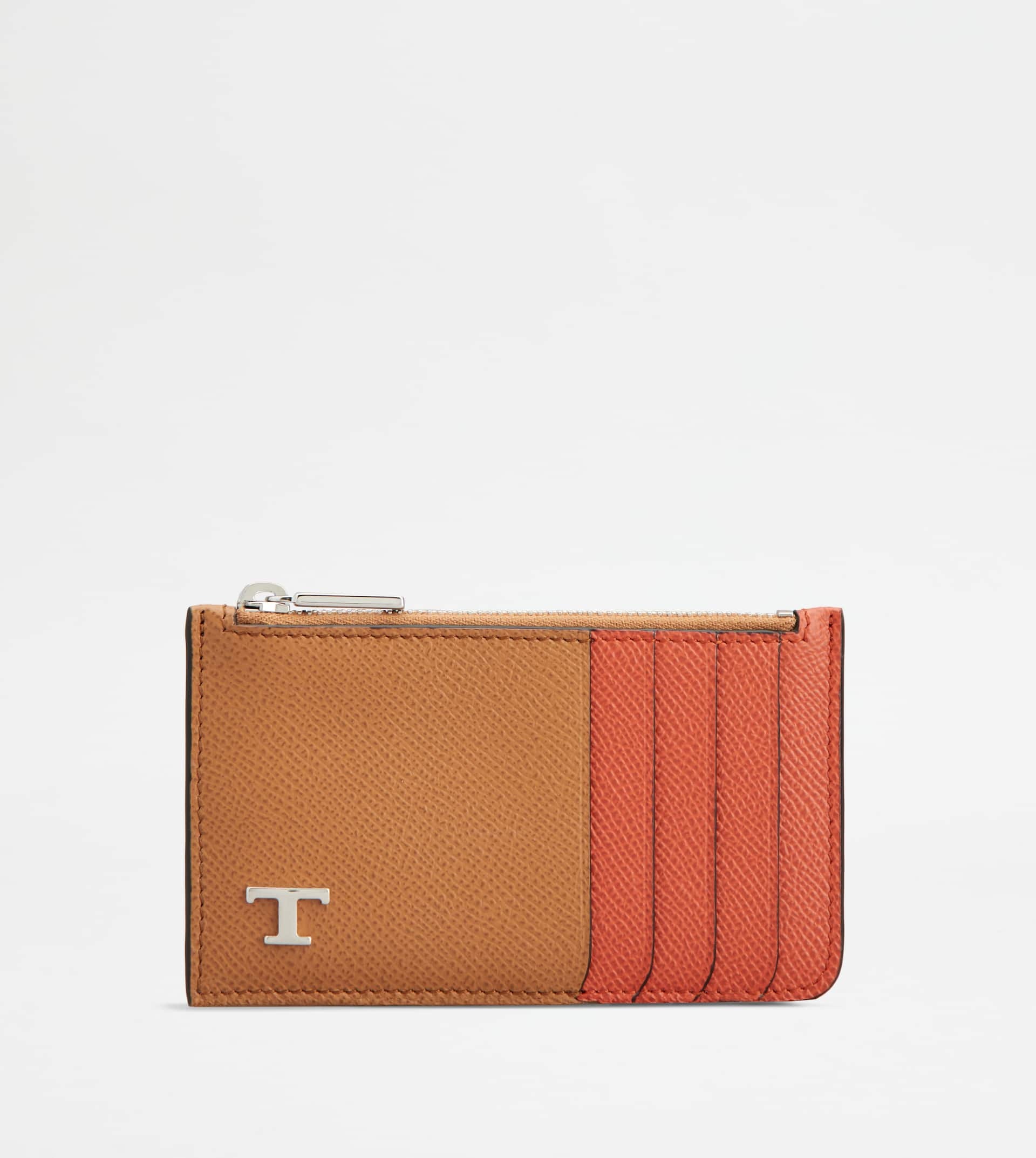CARD HOLDER IN LEATHER - BROWN, ORANGE - 1