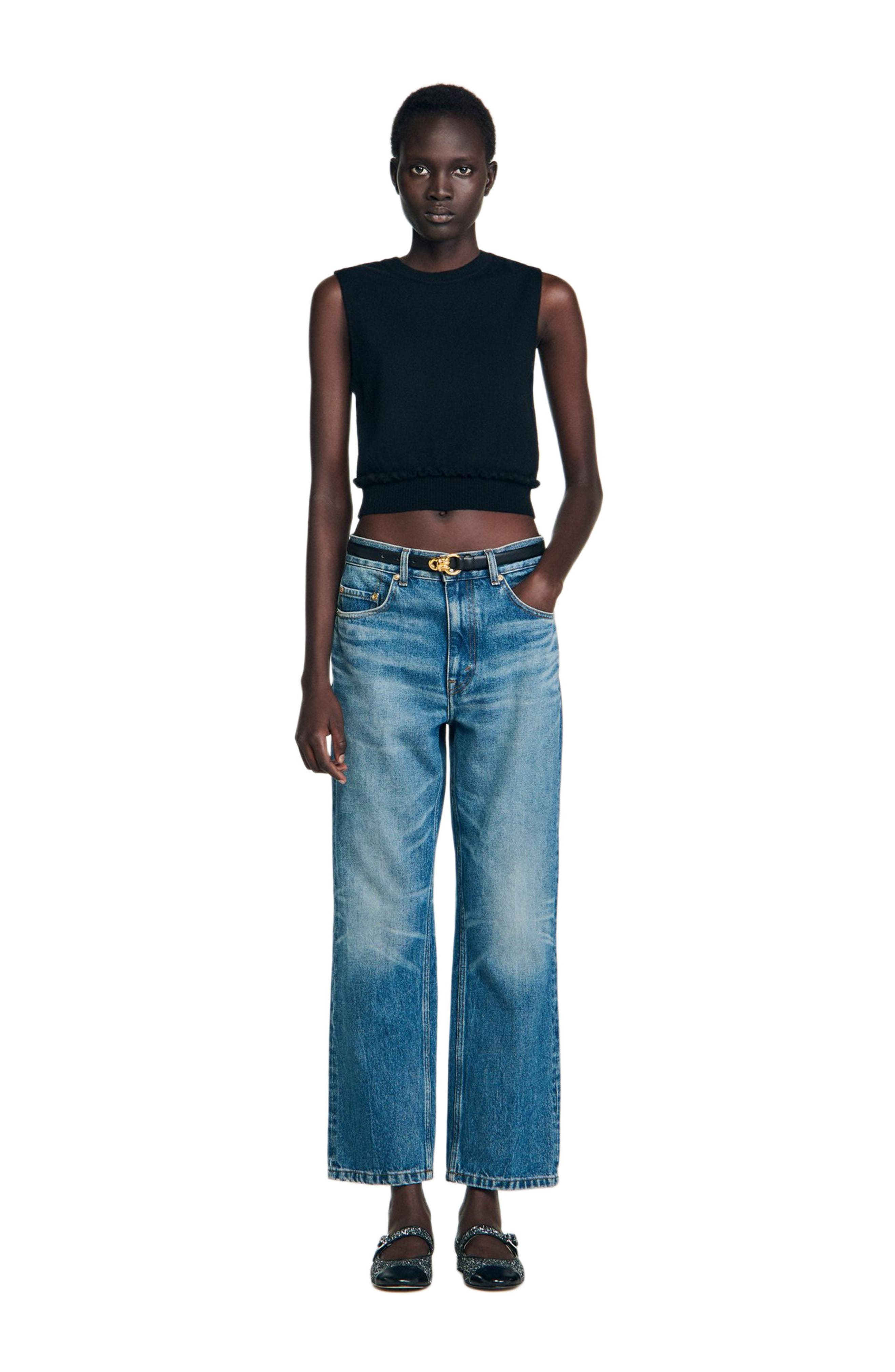 SANDRO Ruffled cropped sweater in Black at Nordstrom - 6