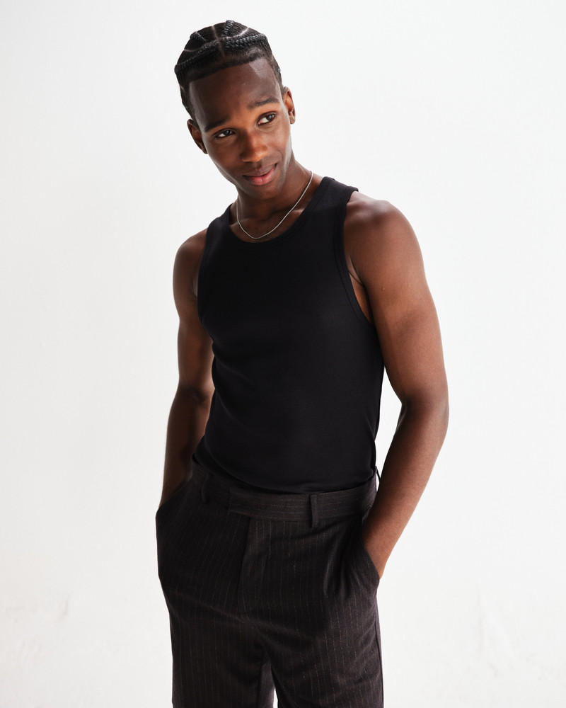 Wax London Montague - Black Ribbed Organic Cotton Vest outlook