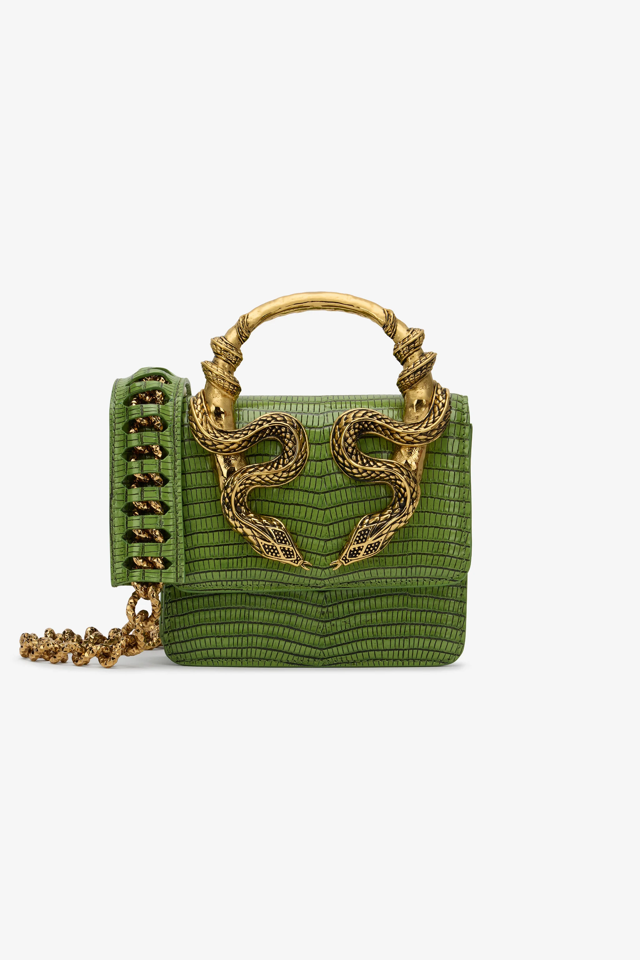 Small Serpentine Bag In Green Leather - 1