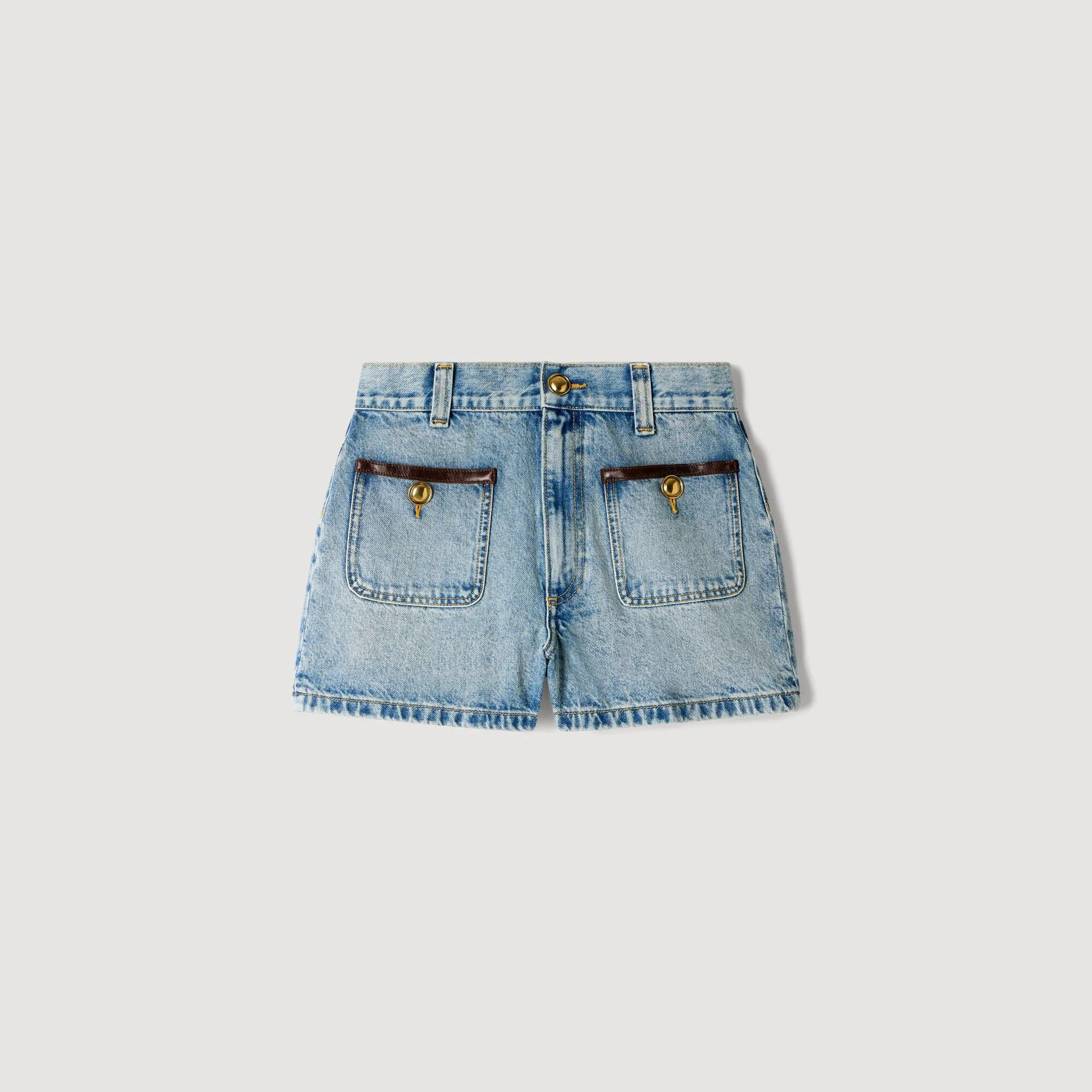 DENIM SHORTS WITH LEATHER DETAIL - 1