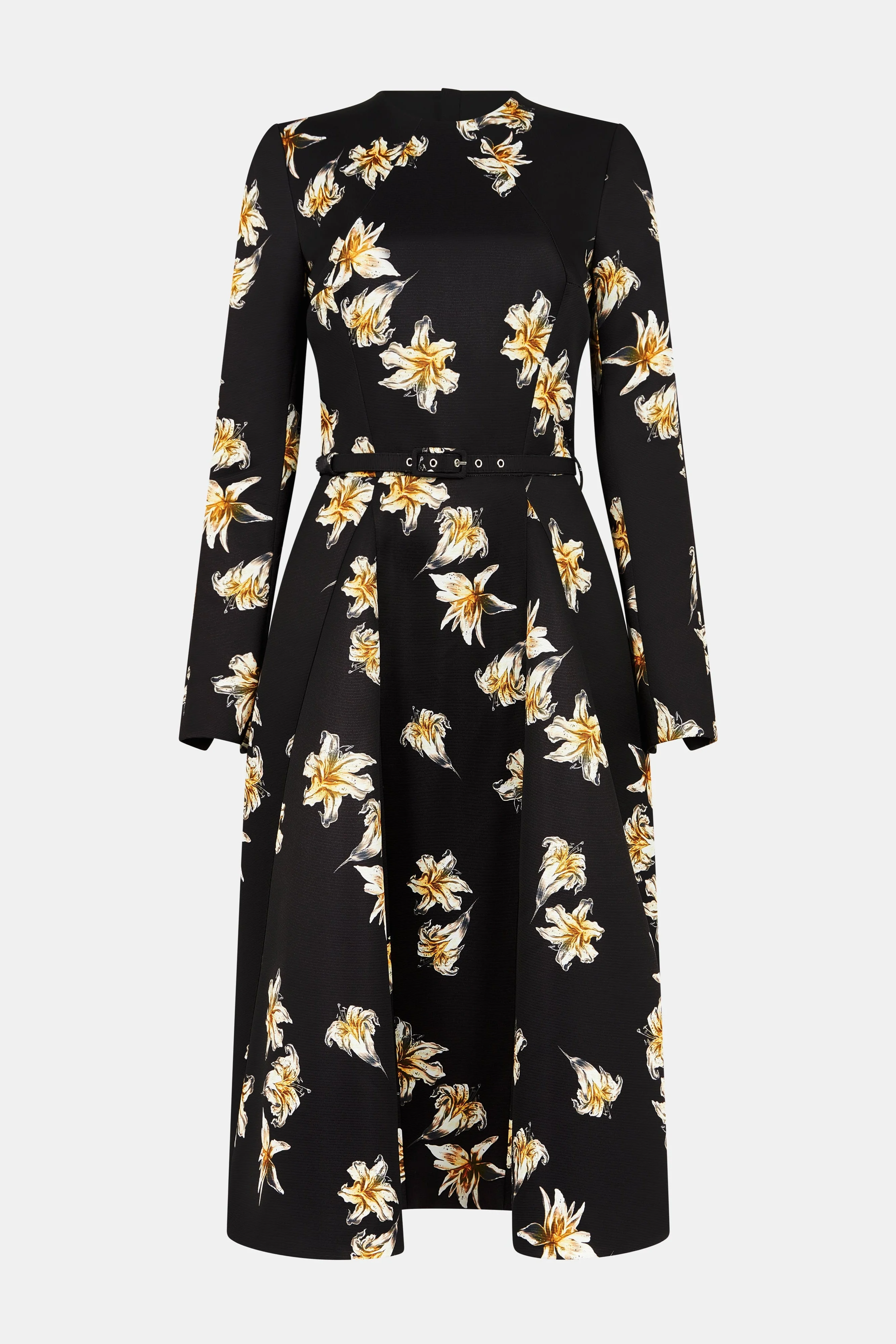Uccelina Dress In Black & Yellow Festive Lillies Taffeta Faille - 1
