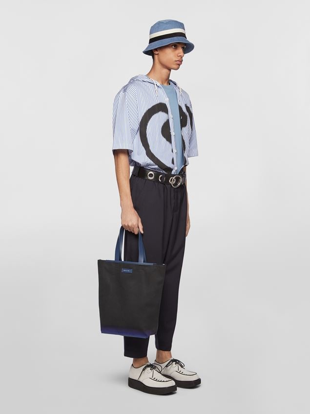 NORTH-SOUTH COTTON CANVAS SHOPPING BAG WITH OUTLINE BLUE SPRAYED MOTIF - 2
