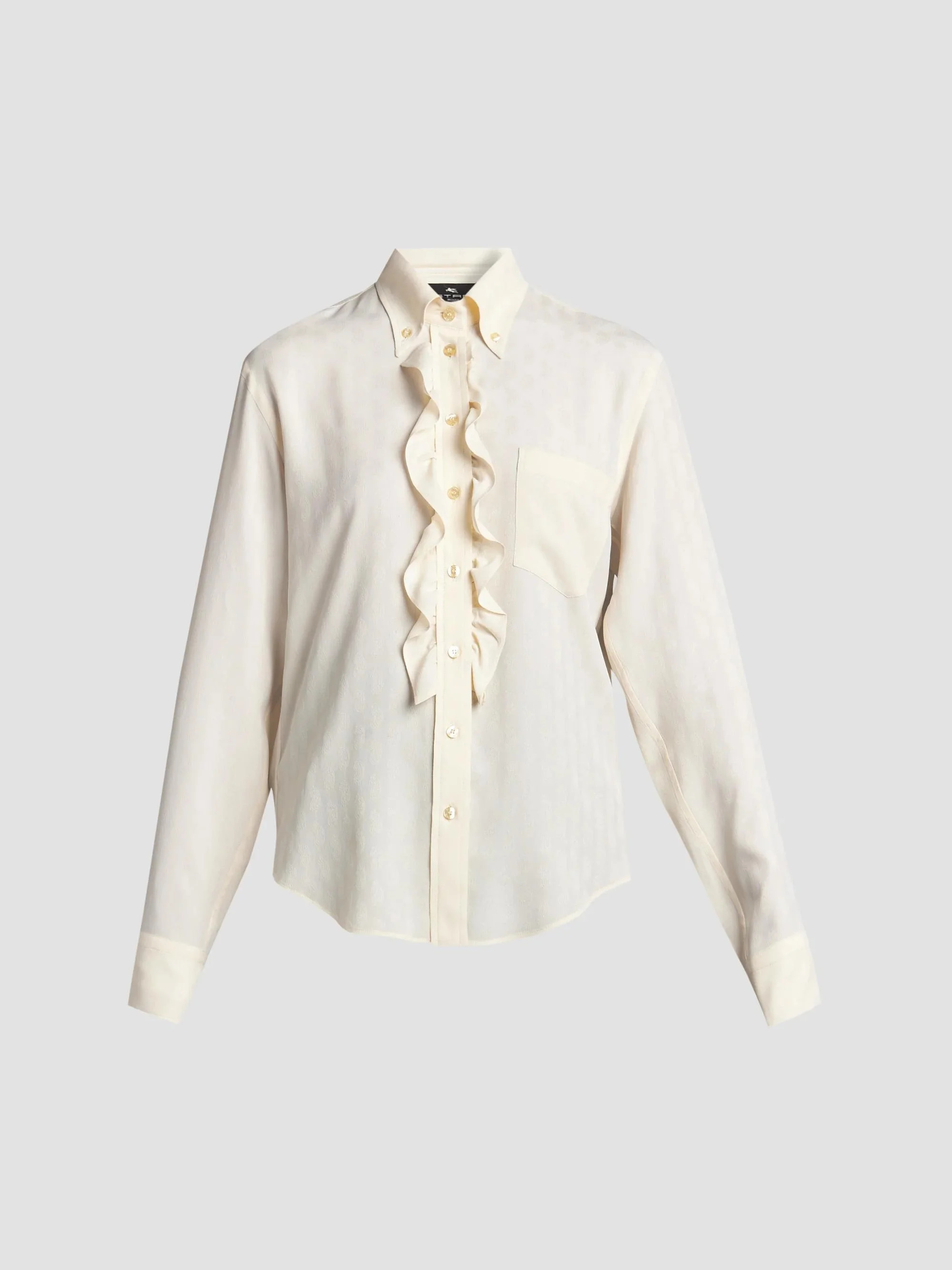 Women's Ruffle Placket Silk-Blend Shirt - Beige - 1