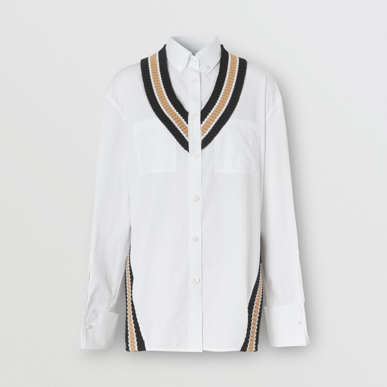 Rib Knit Cricket Stripe Cotton Oversized Shirt - 1