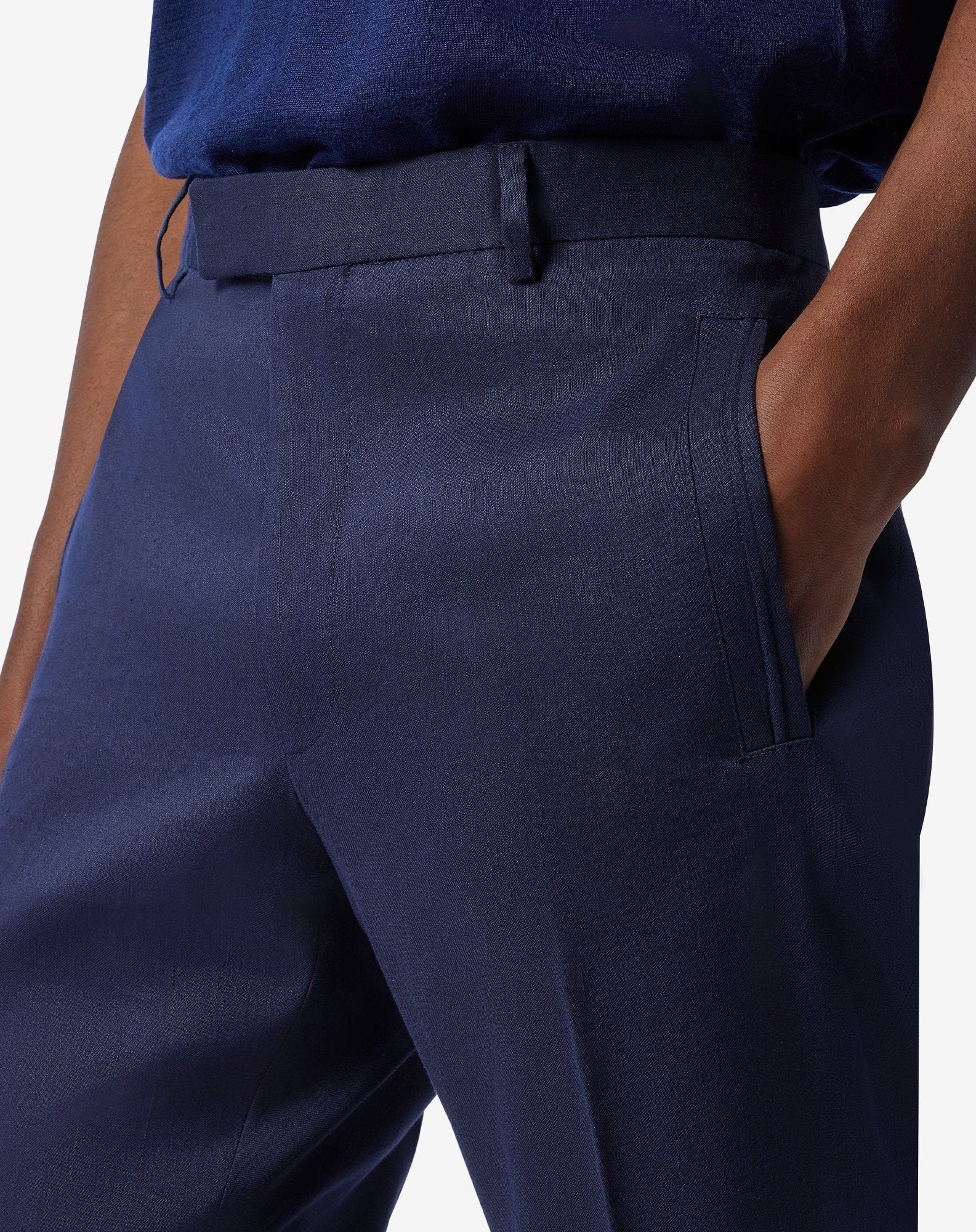 Blue linen, wool and mohair chinos - 5