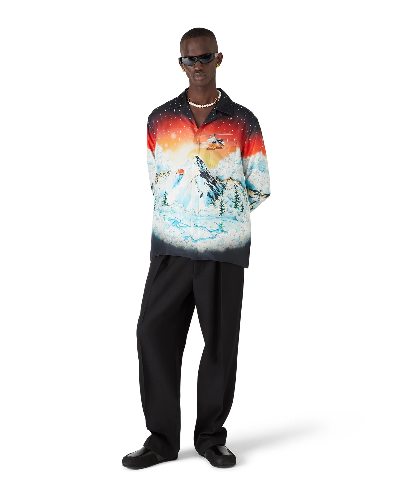 Ski Lake Long Sleeve Silk Twill Shirt | Casablanca Paris - 2