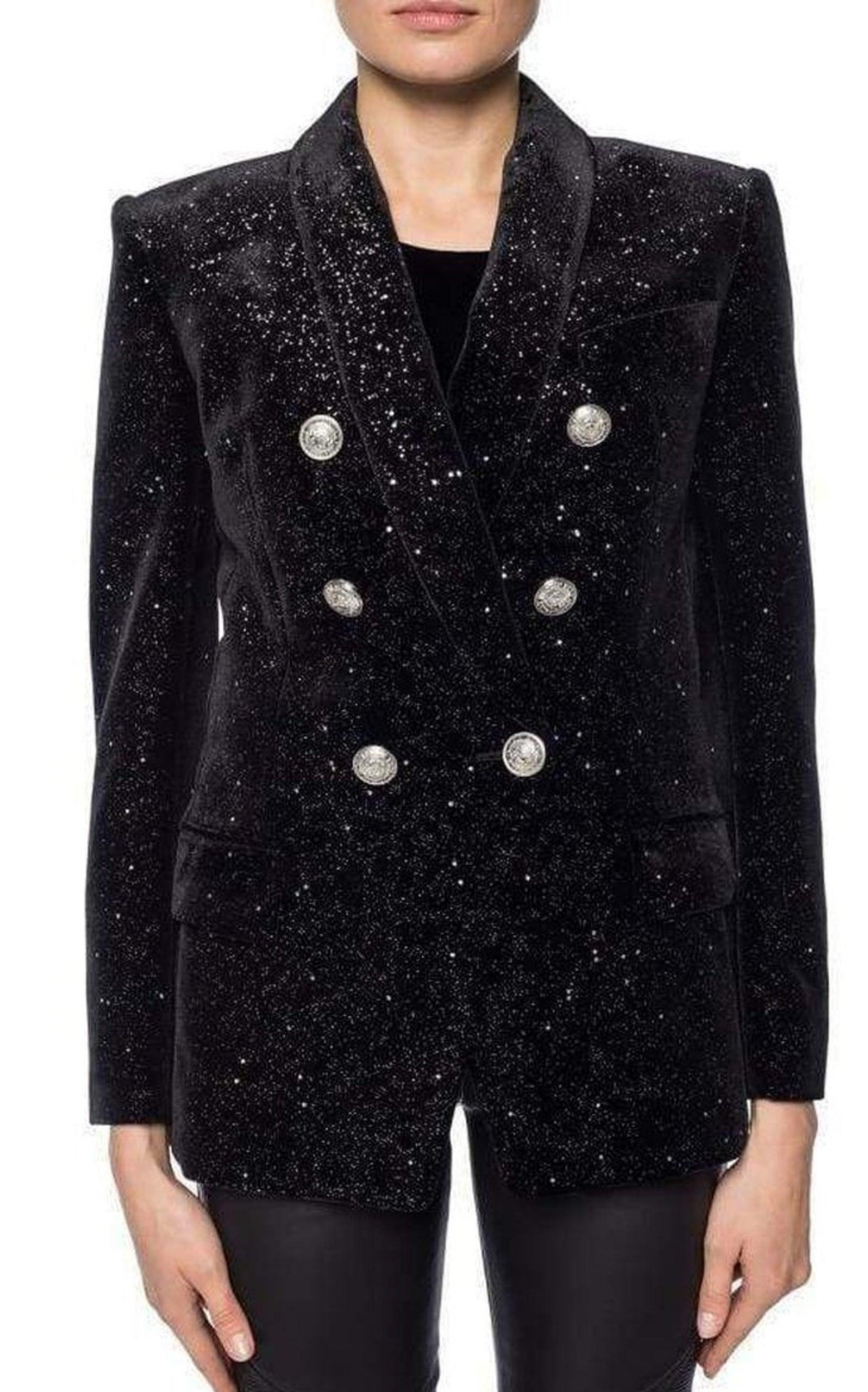 Glittered Velvet Double Breasted Blazer - 3