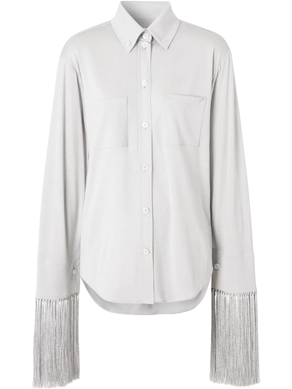 oversized fringe sleeve button down shirt - 1