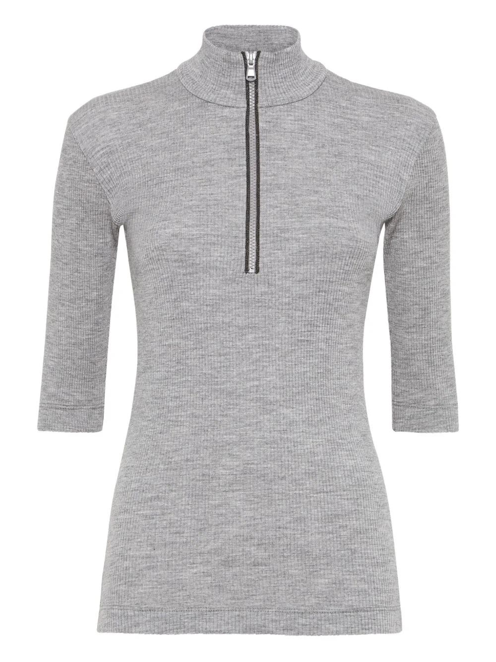 ribbed zip-neck top - 1