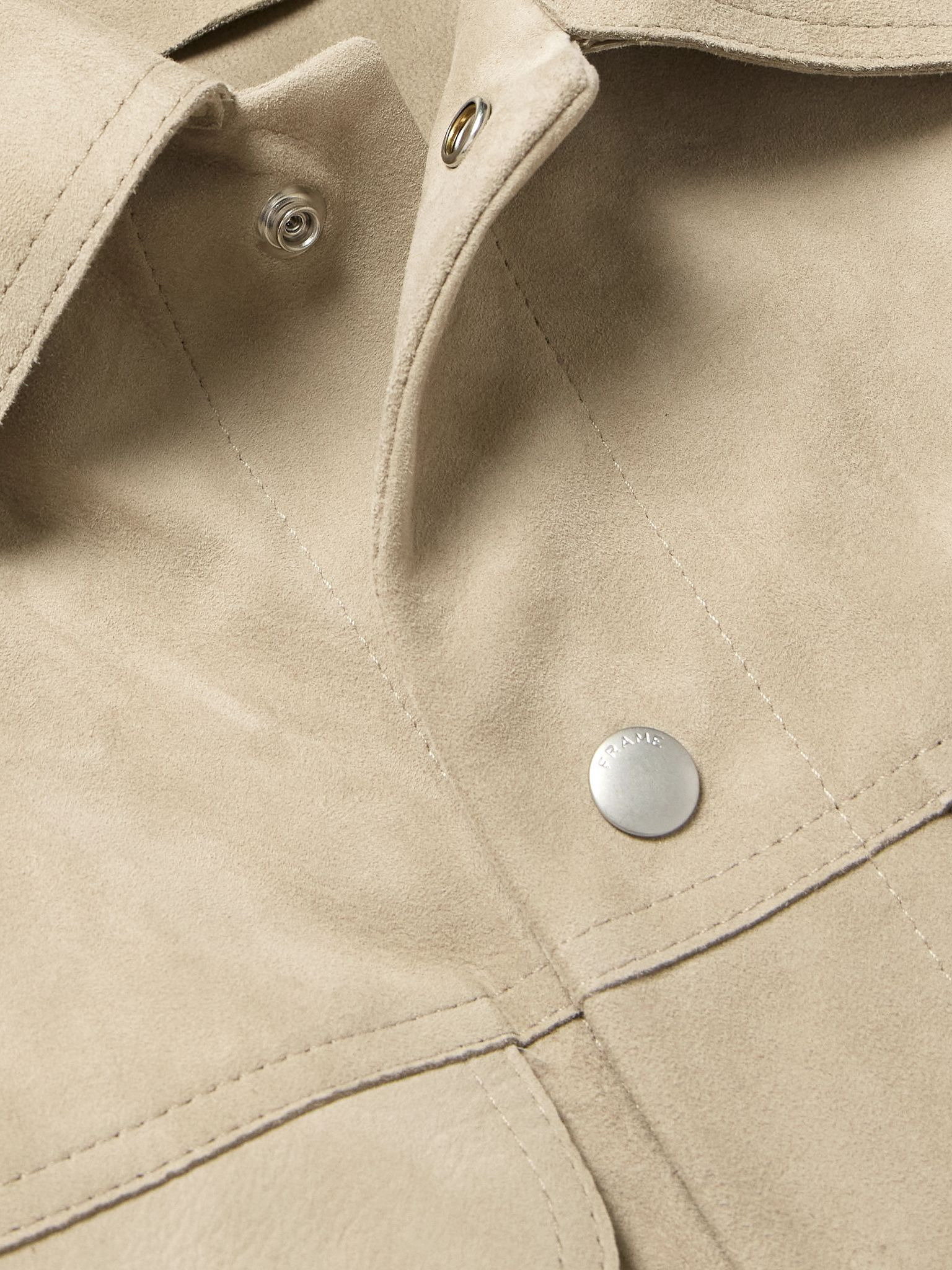 Slim-Fit Suede Trucker Jacket Beige - 4