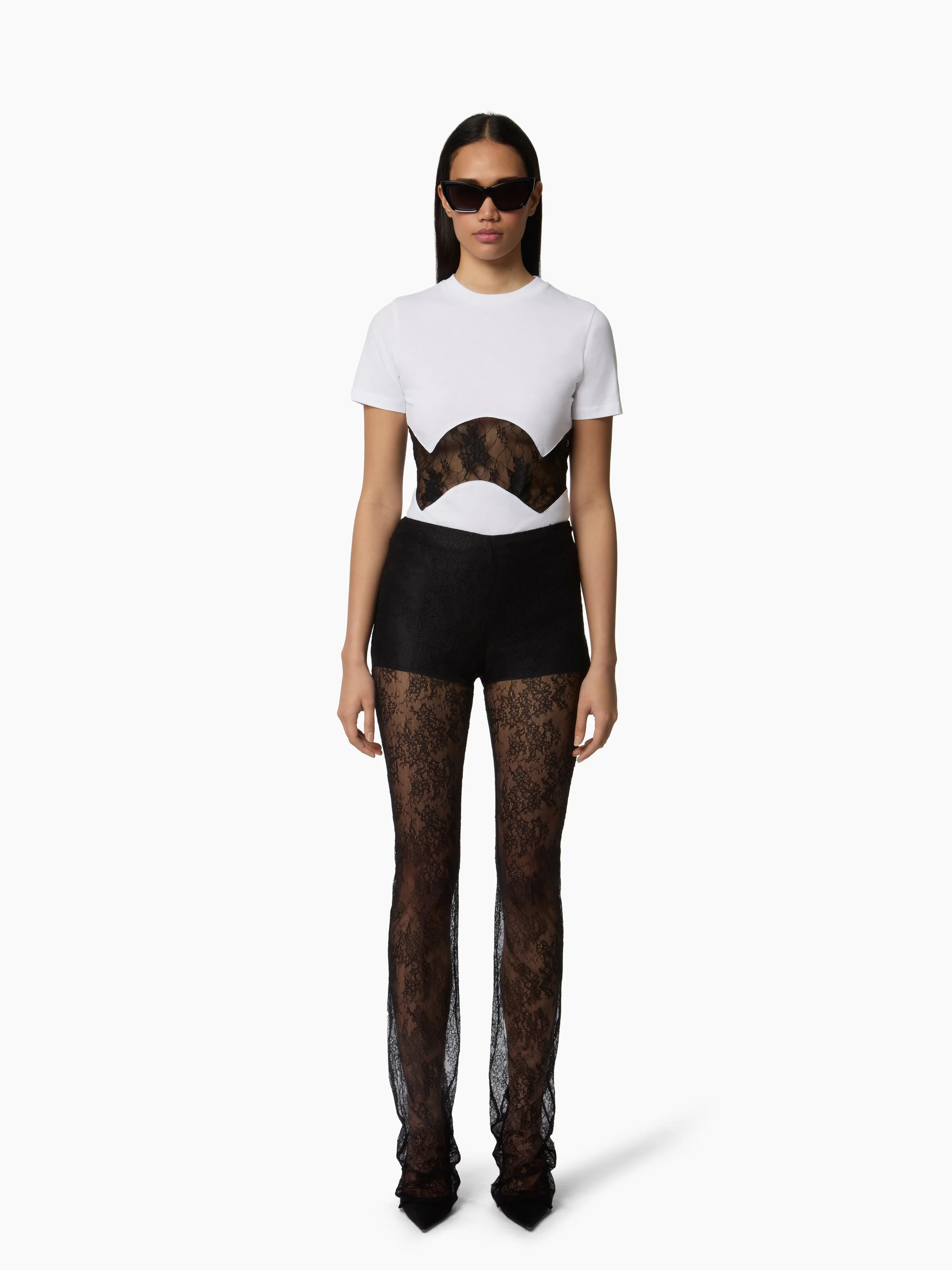 White Lace Inserts T-Shirt - 1