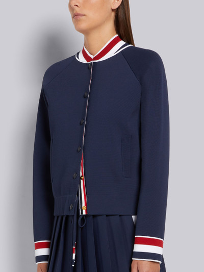 Thom Browne Navy Milano Stitch Stretch Viscose Stripe Tubular Rib Trim Bomber Jacket outlook