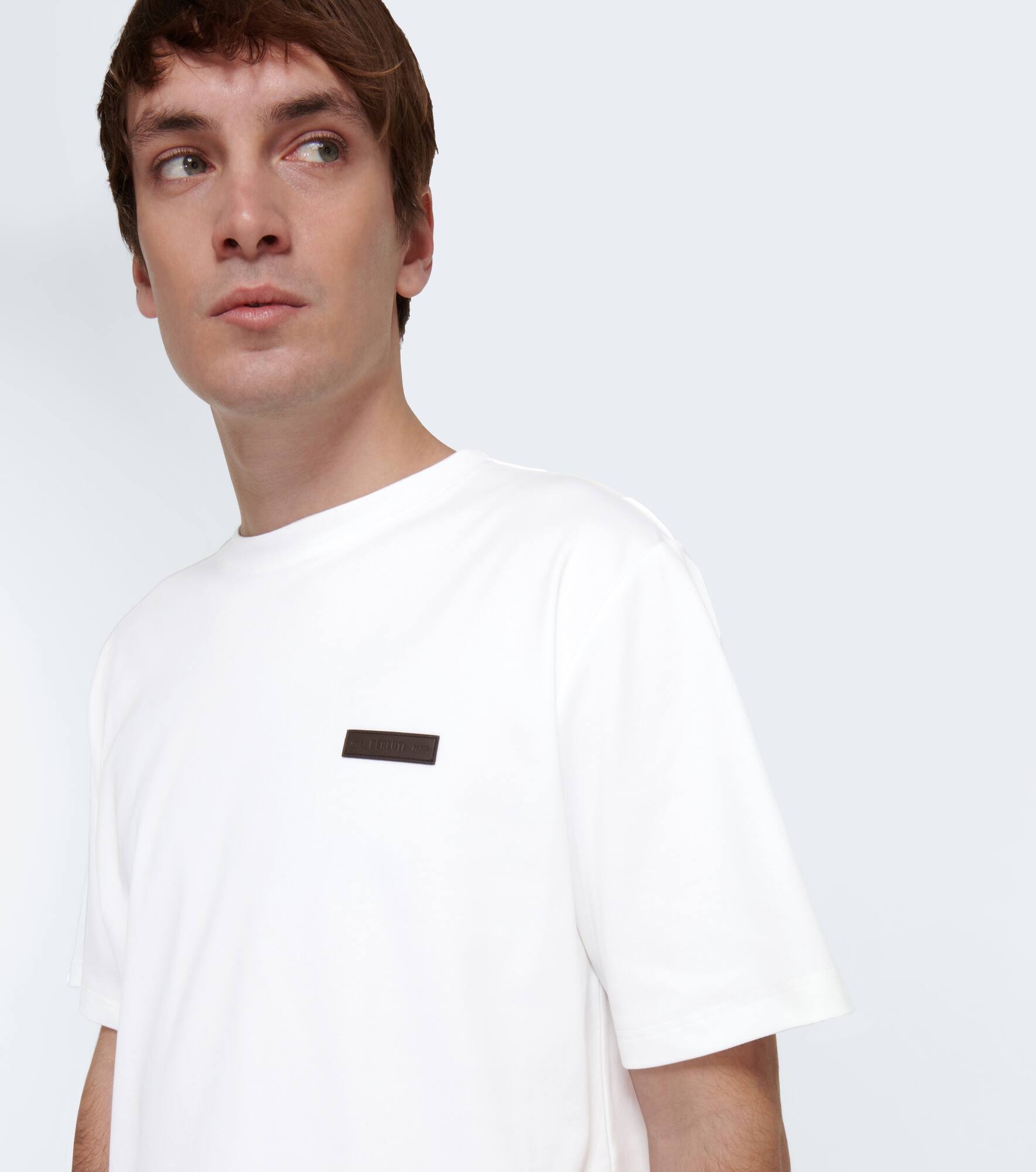 Leather-trimmed cotton T-shirt - 5