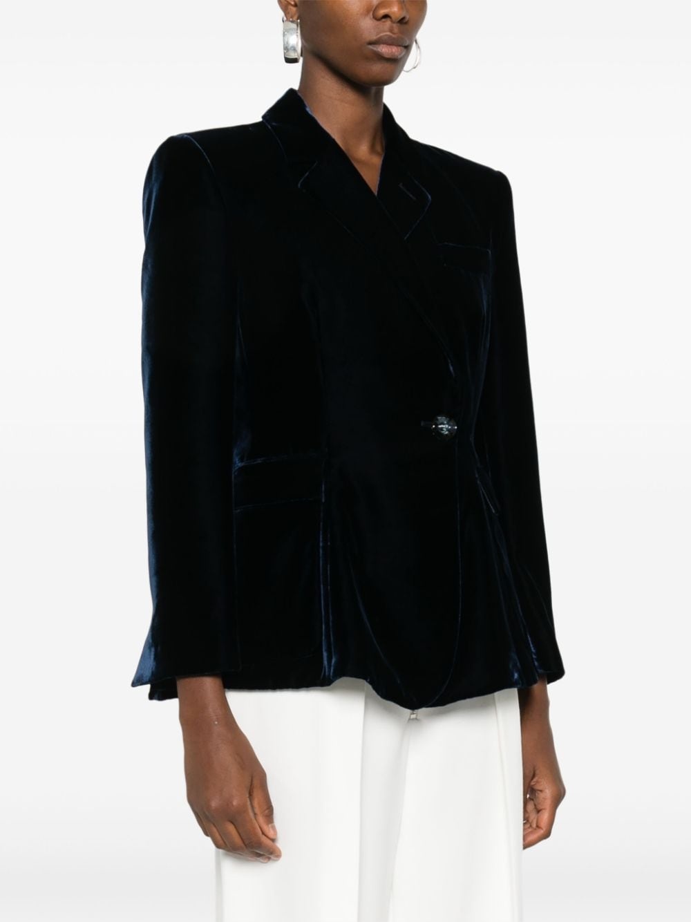 single-breasted velvet blazer - 3