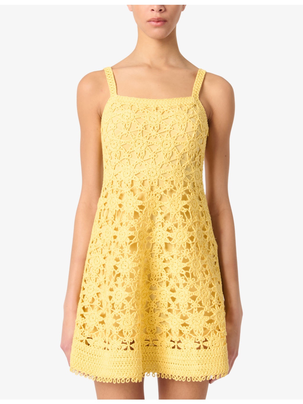 Sleeveless Sunburst-Pattern Cotton-Crochet Mini Dress - 3