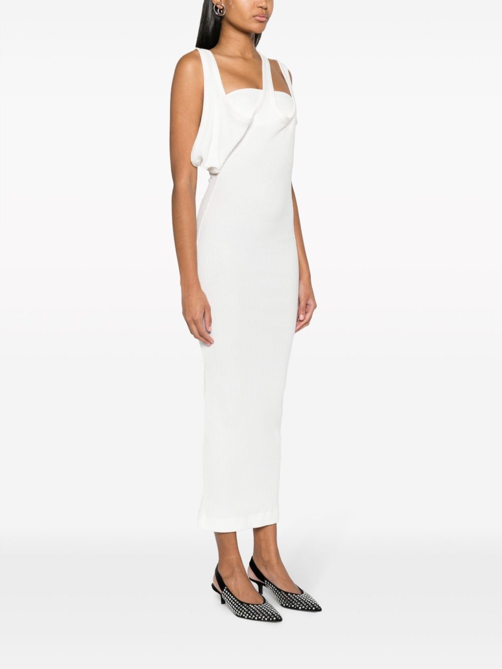 asymmetric-neckline ribbed dress - 3