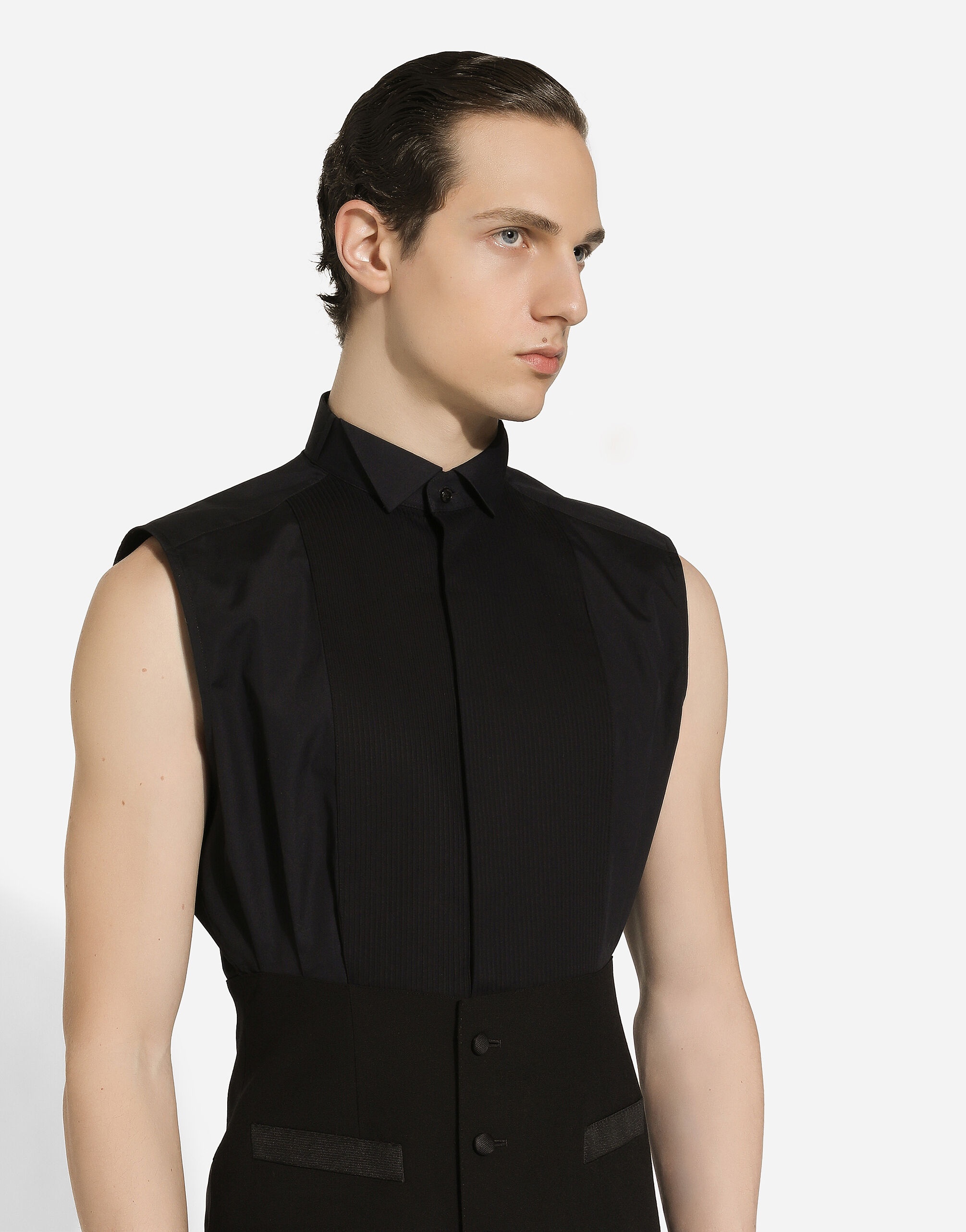 Sleeveless cotton tuxedo shirt - 4