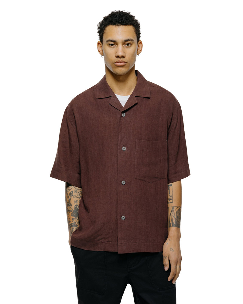 MARGARET HOWELL Revere Collar Shirt Soft Linen Poplin Mahogony outlook
