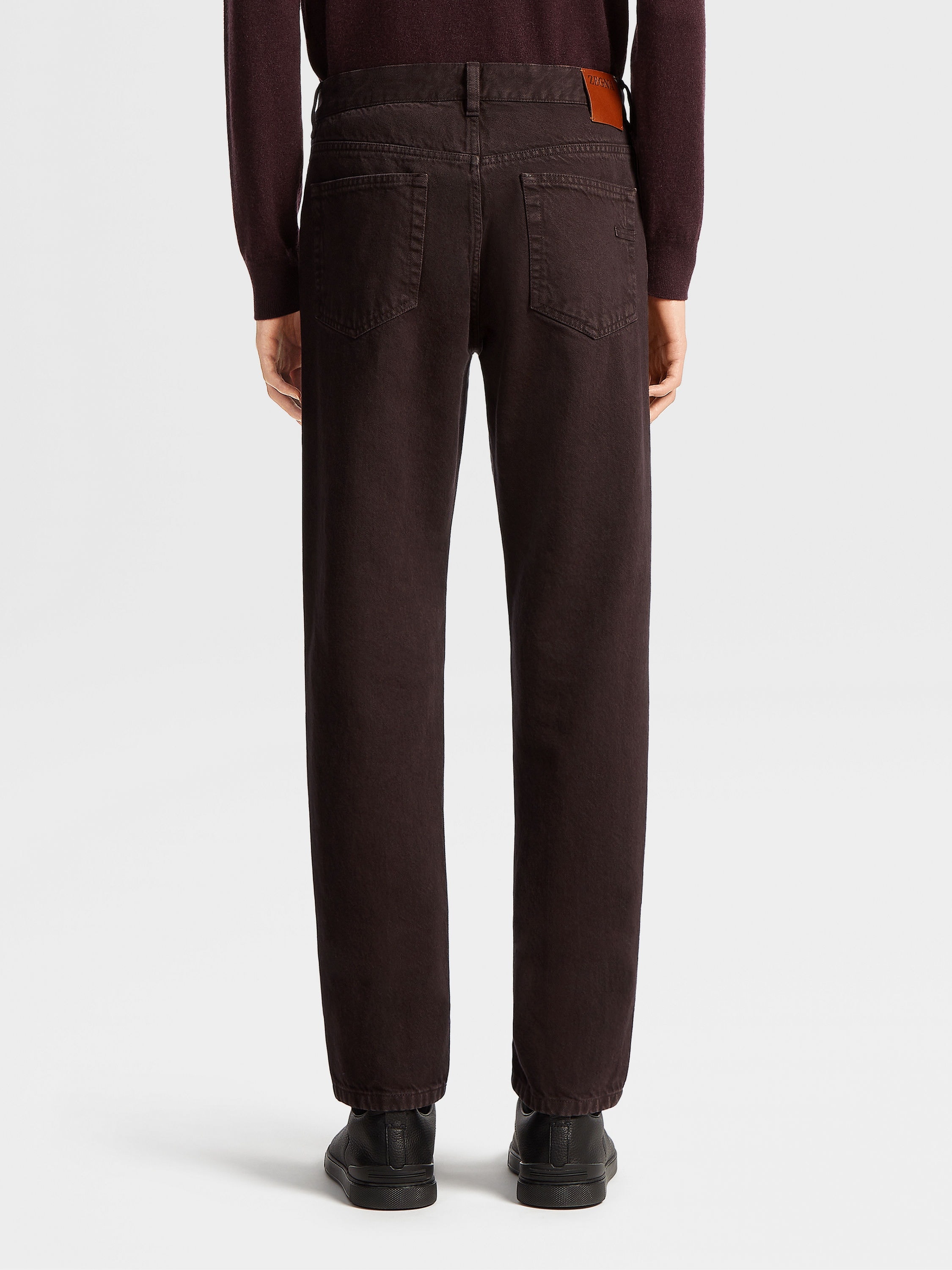 DARK BURGUNDY MARBLED COTTON ROCCIA JEANS - 3