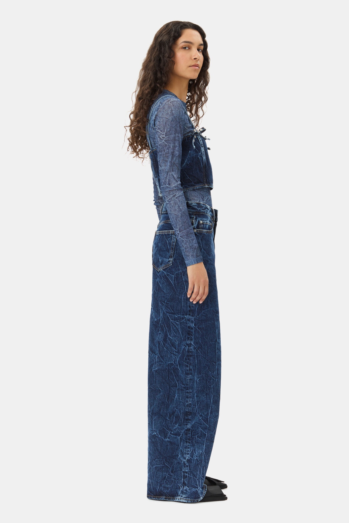BLUE CRINKLED FUTURE DENIM STRAP TOP - 4