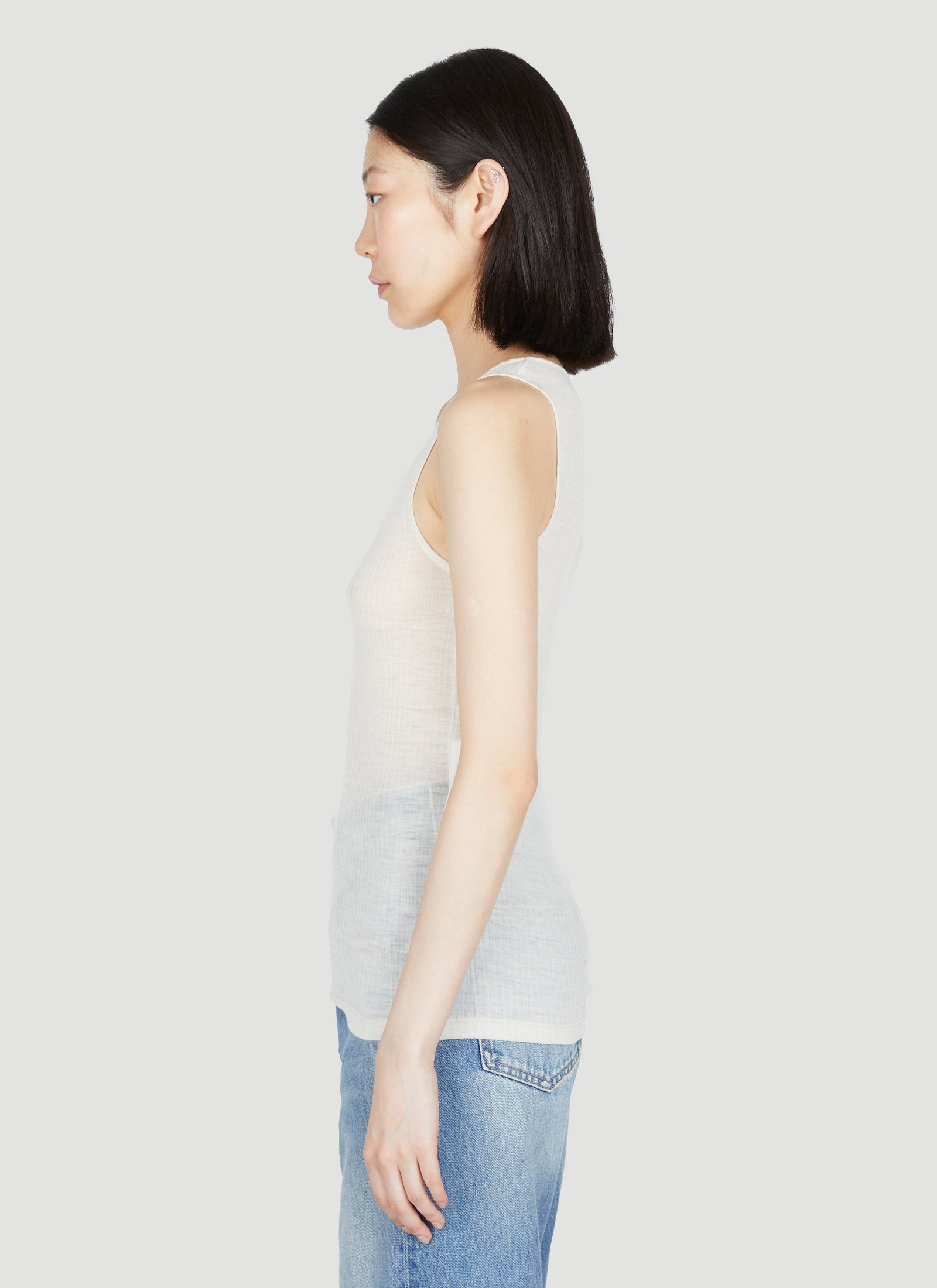Saint Laurent Women Logo Embroidery Wool Tank Top - 3