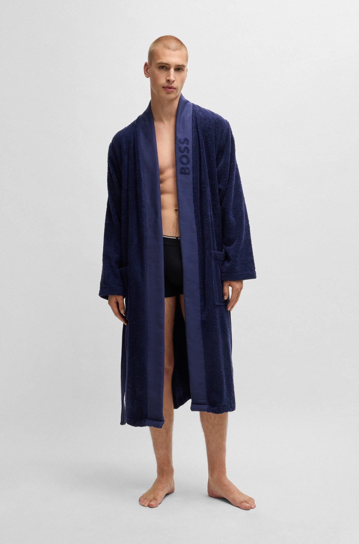 LOGO-LAPEL DRESSING GOWN IN LONG-FIBER COTTON - 4