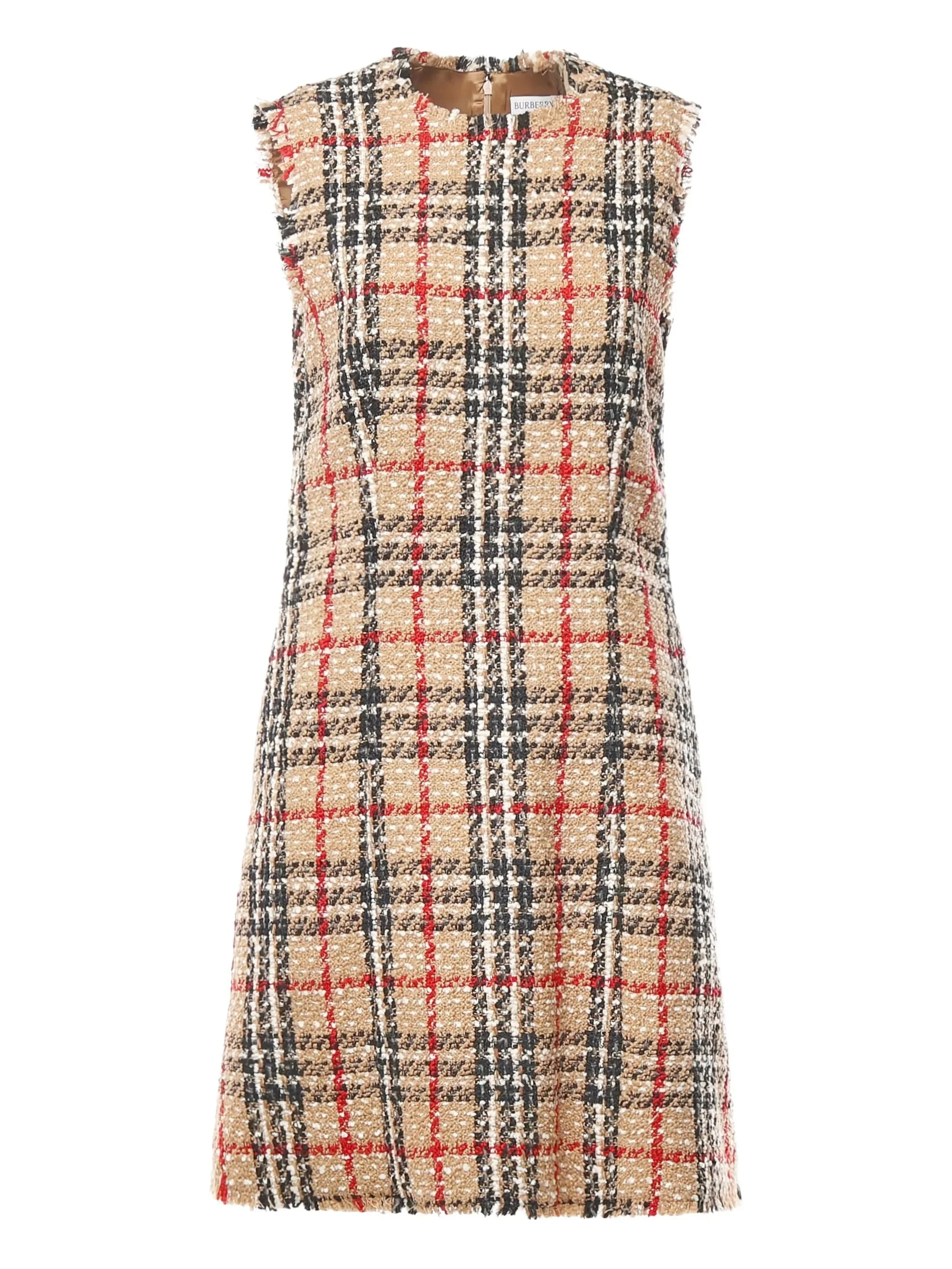 checked-pattern frayed midi dress - 1